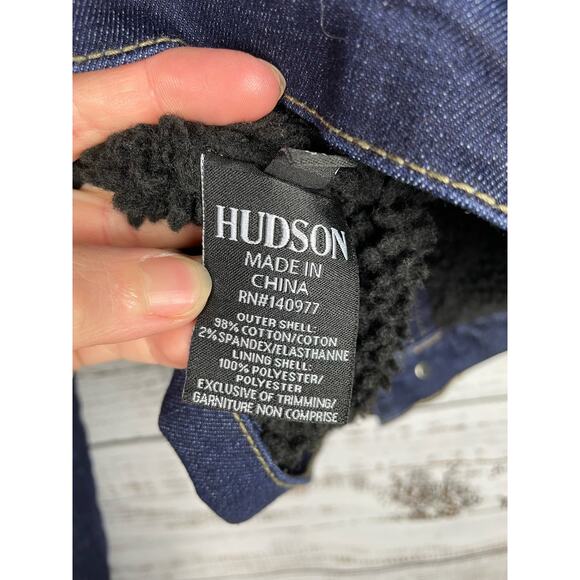 Hudson Women's Denim Blue Jean Fleece Lined Trucker Jacket Sz XL - Picture 5 of 6